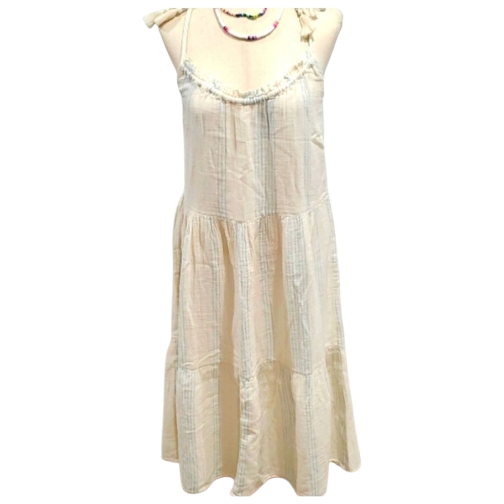Time & Tru Striped Sleeveless Maxi Dress Women’s Size Medium Tassel On Shoulder